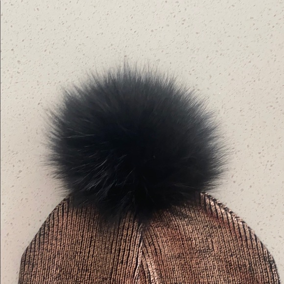 Metallic Hat with Fox Pom in Copper main image 5
